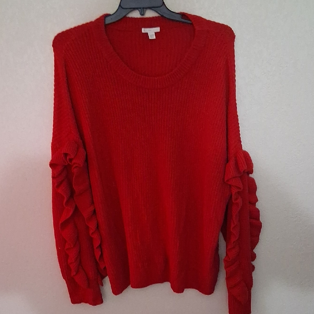 Cato Vibrant Red Ruffle Sleeve Sweater
